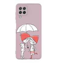 Samsung Galaxy A22 Uyumlu Lansman Kılıf Aşk Tasarımlı İçi Kadife Kapak-Pudra (Şeffaf)