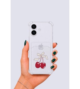 iPhone 16 Kartlıklı Kiraz Desenli Kılıf - ETC3162-1510