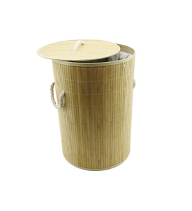 YUVARLAK BAMBU AHŞAP KİRLİ ÇAMAŞIR SEPETİ 35X60CM SEYYAR KAPAKLI İÇİ BEZLİ İP KULPLU GO-53-vice 00923