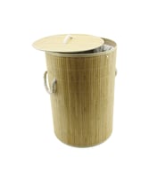 YUVARLAK BAMBU AHŞAP KİRLİ ÇAMAŞIR SEPETİ 35X60CM SEYYAR KAPAKLI İÇİ BEZLİ İP KULPLU GO-53-vice 00923