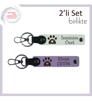 Hayvansever Eşe Anlamlı Hediye, Kişiye Özel Kalpli Pati Motifli Set, İsim Yazılabilir, Beyaz-Mor