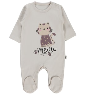 Civil Baby Kedi Baskılı 1-9 Ay Tulum - Bej