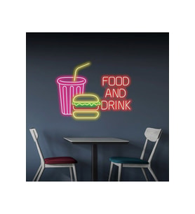 FOOD AND DRINK Yazılı ve Şekilli Neon Tabela