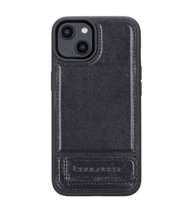 Bouletta Apple iPhone 14 Uyumlu Deri Standlı Arka Kapak RST1 (Siyah)