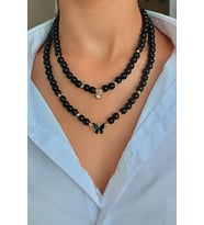 Siyah İnci kolye, İkili Kolye, Kombin kolye, Çoklu Kolye, Siyah inci kolye, Doğal Taş Kolye