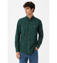 Lacoste Mens Slim Fit Green Shirt Dar Kesim Pamuklu Erkek Gömlek Yeşil