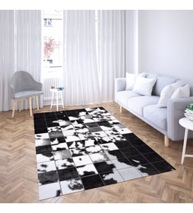 İnek Derisi Desenli Dijital Baskı Yıkanabilir Kaymaz Taban Modern Salon Halısı ve Yolluk (Gri) (Kahverengi)