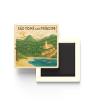 Sao Tome ve Principe - Paper Cut Art - Baskılı Buzdolap Magneti Kare - 9x9 cm