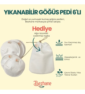BEZHANE Yıkanabilir 6'lı Kumaş Göğüs Pedi (Beyaz)