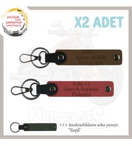 Biker Stiline Özel İsim Plaka ve 0 Rh (-) Kan Grubu Yazılı  x2 Anahtarlık Set, Nar Çiçeği-Kahve-Ysl (Çok Renkli)