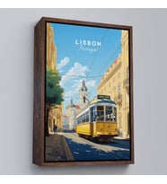Çerçeveli Portekiz Lizbon Sarı Tramvay Tablosu (Kahverengi)