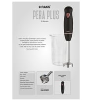 Raks Pera Plus 1700 Watt Paslanmaz 4 Bıçaklı 600 Ml.ölçme Kabı ve Kahvaltı Bıçağı Hediyeli El Blende (Beyaz)