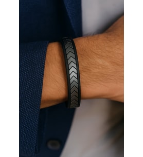 Siyah Gerçek Deri ve Hematit Taşlı Erkek Bileklik  Mıknatıslı Metal Tokalı, Modern ve Şık Tasarım
