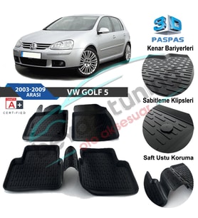 Volkswagen Golf 5 Havuzlu 3D Paspas Niken Siyah