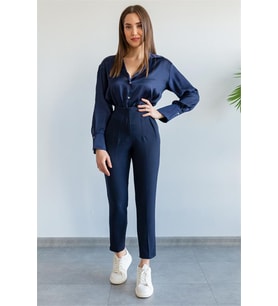 Neşeli butik kadın pensli ofis pantolon QNS047 - Lacivert
