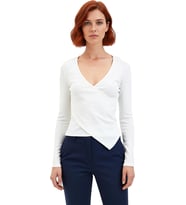 Kadın Düz Kruvaze Yaka Uzun Kollu Vücuda Oturan Bluz Pamuk Polyester Esnek Örme Konforlu Stil