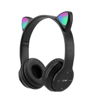 P47M Katlanabilir Kedi Kulak Kablosuz Bluetooth Kulak Üstü Kulaklık Siyah
