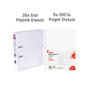 30 Adet Dar Klasör 5 Adet Noki 100'lü Poşet Dosya Ofis Seti