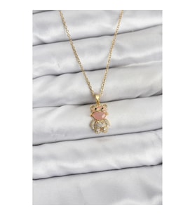 Mey İthalat® 316L Çelik Zincir Gold Renk Teddy Bear Model Zirkon Taşlı Kadın Kolye