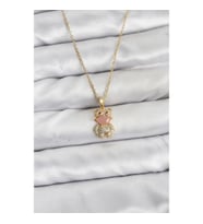 Mey İthalat® 316L Çelik Zincir Gold Renk Teddy Bear Model Zirkon Taşlı Kadın Kolye