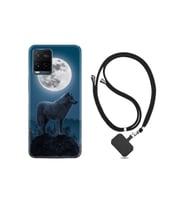 Vivo V21e Kılıf Resimli Desenli Silikon Boyun Askılı Moon Wolf 1820
