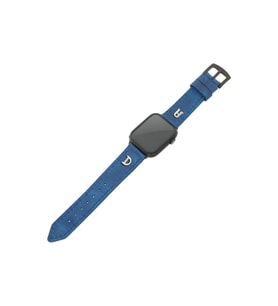 İsminizin Baş Harflerine Özel Deri Gümüş Harfli Apple Watch Saat Kordonu - Saks Mavisi