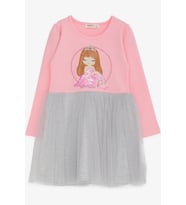 Breeze Kız Çocuk Uzun Kollu Elbise Pullu Kız Baskılı 1.5-5 Yaş, Pembe