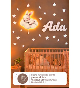 Ahşap Bulutlu Tavşan Lamba & Işıksız İsimlik Seti – İsimli Bebek ve Çocuk Odası Dekoru