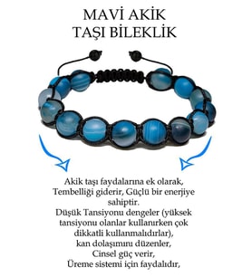 Sertifikalı Ham Işlenmemiş Mavi Akik Taşı Bileklik (Çok Renkli)
