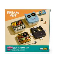 DREAM VEST TEK KATLI KARE KEDİ ÇELİK BESLENME KUTUSU 1120ML +70ML MAVİ (K)