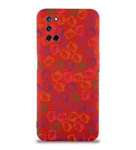 Oppo A92 Uyumlu Lansman Kılıf Hello Kitty Tasarımlı İçi Kadife Kapak-Kırmızı (Şeffaf)