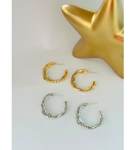 Ezme Detay Halka Küpe (Çelik) Gold