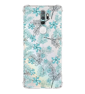 PrintiFy Oppo A9 2020 Uyumlu Köşe Korumalı Floral Su Yeşili Tasarımlı Şeffaf Silikon Kılıf