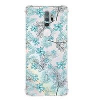 PrintiFy Oppo A9 2020 Uyumlu Köşe Korumalı Floral Su Yeşili Tasarımlı Şeffaf Silikon Kılıf