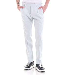Hatemoğlu Mavi Slim Fit Düz Yandan Cepli Keten Pantolon