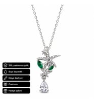 Yeşil Taşlı Butterfly Kolye 316L Paslanmaz Çelik Hediye Kadın Kolye