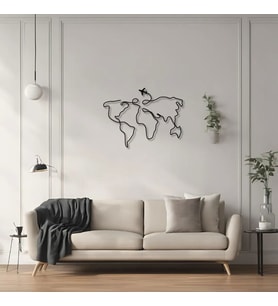 Metal Duvar Dekorasyonu Dünya Haritası Uçaklı (World Map with Plane) Metal Duvar Tablosu Harita