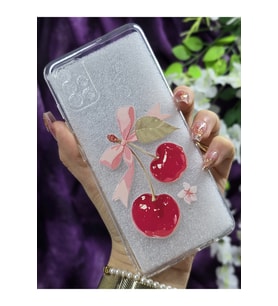 Samsung Galaxy A71 Uyumlu Kiraz ve Kurdele Desenli Şeffaf Telefon Kılıfı