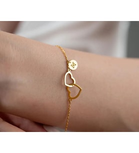 Kişiye Özel 925 Ayar Gümüş Kalp Tasarım Mini Harf Bileklik (Gold)