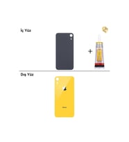 iPhone XR Sarı Arka Kapak Arka Cam Batarya Kapağı Lazer Kesim Kapak Pil Kapağı + B-7000 Yapıştırıcı