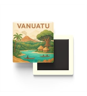 Vanuatu - Vanuatu - Paper Cut Art - Baskılı Buzdolap Magneti Kare - 9x9 cm