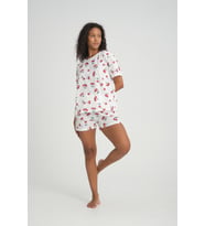 iLove Kısa Kollu Şort Kadın Pijama Takımı Örme Kumaş Pamuklu Desenli SüperSoft (Beyaz)