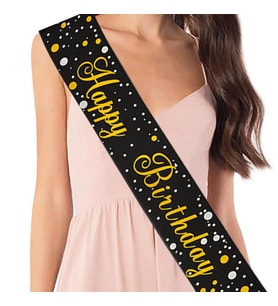 Kuşak Happy birthday sihah üstü gold varaklı10x168