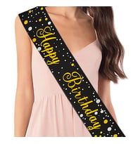 Kuşak Happy birthday sihah üstü gold varaklı10x168