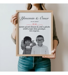 Çocuk Kalbi Atölyesi - Siyah Beyaz Kolaj Aşk Tablosu, Sevgiliye Hediye, Sevgililer Günü Hediyesi (Ahşap)