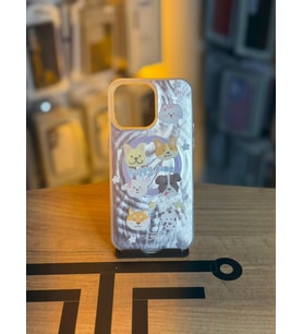 iPhone 15 Pro Max Uyumlu Renkli İllüstrasyon Özel Tasarım Silikon Kılıf (Pembe Gümüş)