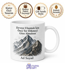 Dağcılık Tırmanış İpleri Çizimli Zirveye Çıkmak İçin Ter Döken Kupa Hediye Bardak