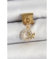316L Çelik Sallantılı Zirkon Taşlı Kelebek Detaylı Halka Model Gold Renk Nomination Charm - TJ-BC1440