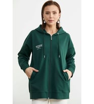 Fermuarlı Oversize Sweat - Yeşil