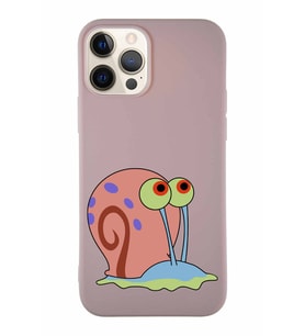 Apple iPhone 12 Pro Soft Premier Kapak Salyangoz Gary Tasarımlı Silikon Kılıf - Pudra (Şeffaf)
